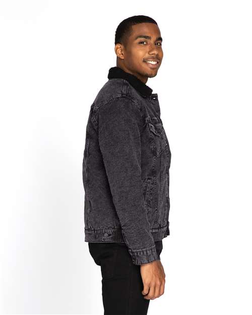 Unisex Sherpa-Lined Denim Jacket - - 14372 Black Denim Black 14 oz and over 372J 796E0 CA New ab Cotton Denim Jackets Mens & Unisex New AB Outerwear Pockets Recycled Sherpa Spandex Sustainable Styles Threadfast Apparel