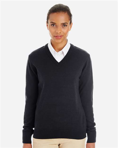 Harriton M420W, Women's Pilbloc V-neck Sweater, Black