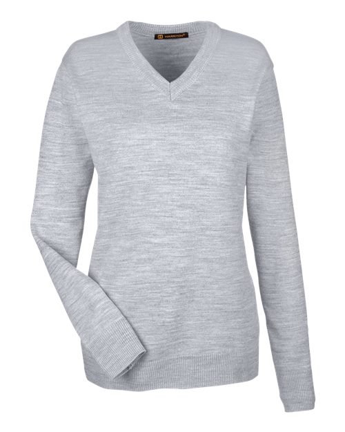 Harriton M420W, Women's Pilbloc V-neck Sweater, Grey Heather