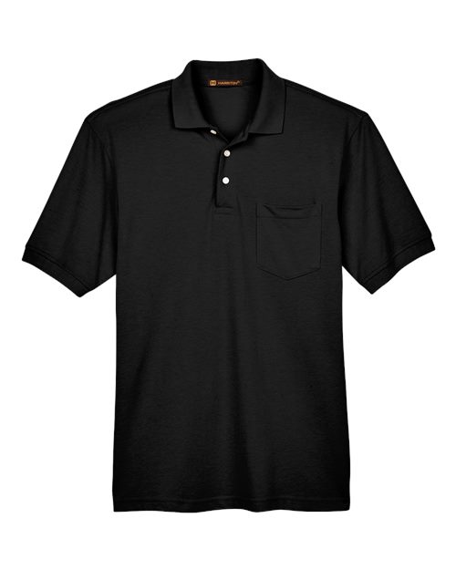 Harriton M265P, Men's Easy Blend Polo With Pocket, Black