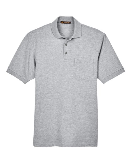 Harriton M265P, Men's Easy Blend Polo With Pocket, Grey Heather