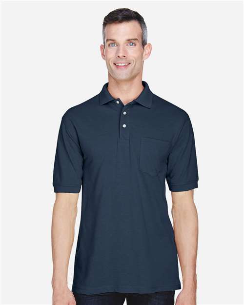 Harriton M265P, Men's Easy Blend Polo With Pocket, Navy