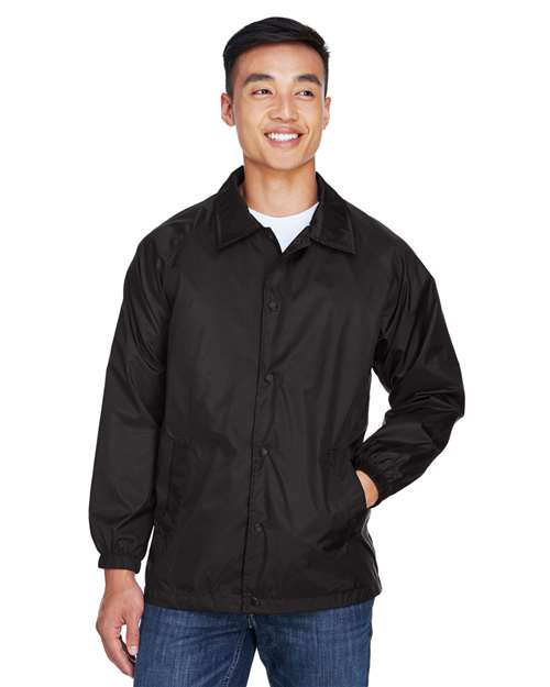 Unisex Nylon Staff Jacket - - 14447 Black 292B9 AB Exclusive Brands Activewear CA New ab Harriton Jackets Long Sleeves M775 Mens & Unisex New AB Nylon Outerwear Pockets S&S Exclusive Brands Spiritwear Water Resistant Windbreakers