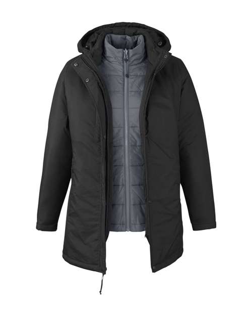 CORE365 CE725W, Women's Inspire 3-in-1 Jacket With Insulated Liner, Black/ Carbon