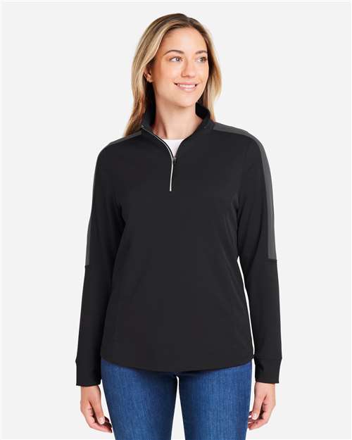 Women's Market Snag Protect Mesh Colorblock Quarter-Zip Pullover - - 14490 Black Carbon 285A7 4-4.9 oz AB Exclusive Brands Activewear Antimicrobial Back to School 2025 CA CA New ab CE404W CORE365 Long Sleeves Mesh Moisture-Management New AB Performance Polos & Knits Polyester - 100% Pullovers Quarter-Zips S&S Exclusive Brands Spiritwear Sun/UV Protection Tear Away Thumbholes Tops Womens Zips