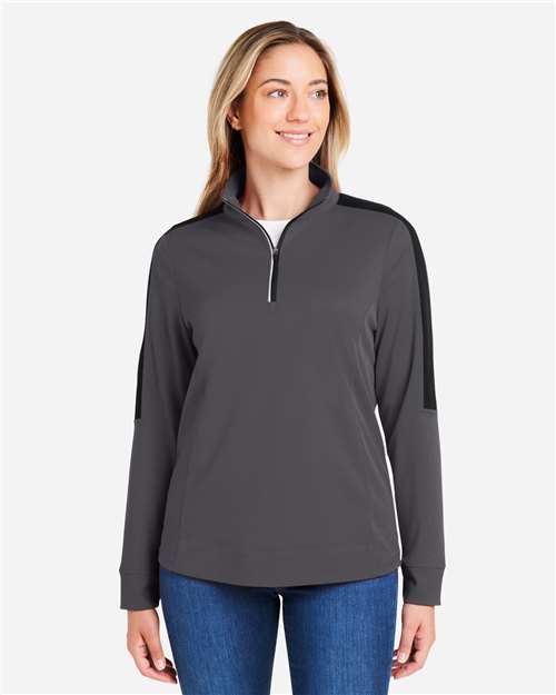 Women's Market Snag Protect Mesh Colorblock Quarter-Zip Pullover - - 14490 Carbon Black 285A7 4-4.9 oz AB Exclusive Brands Activewear Antimicrobial Back to School 2025 CA CA New ab CE404W CORE365 Long Sleeves Mesh Moisture-Management New AB Performance Polos & Knits Polyester - 100% Pullovers Quarter-Zips S&S Exclusive Brands Spiritwear Sun/UV Protection Tear Away Thumbholes Tops Womens Zips