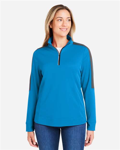 Women's Market Snag Protect Mesh Colorblock Quarter-Zip Pullover - - 14490 Electric Blue Carbon 285A7 4-4.9 oz AB Exclusive Brands Activewear Antimicrobial Back to School 2025 CA CA New ab CE404W CORE365 Long Sleeves Mesh Moisture-Management New AB Performance Polos & Knits Polyester - 100% Pullovers Quarter-Zips S&S Exclusive Brands Spiritwear Sun/UV Protection Tear Away Thumbholes Tops Womens Zips