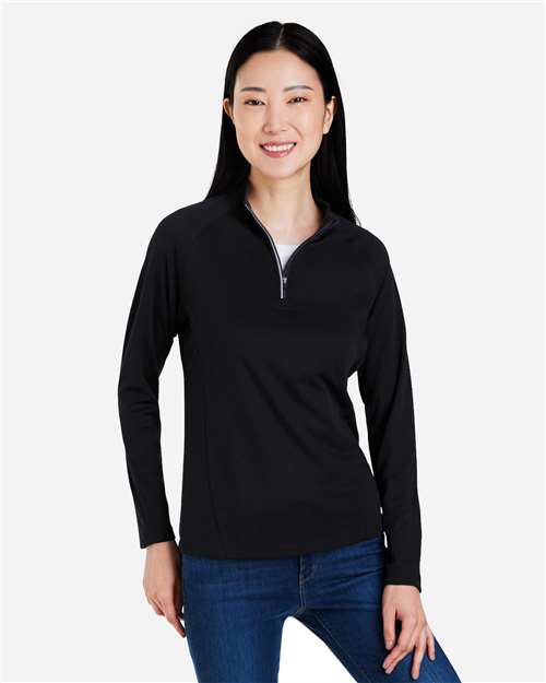 CORE365 CE418W, Women's Origin Performance Pique Quarter-zip Pullover, Black/ Carbon