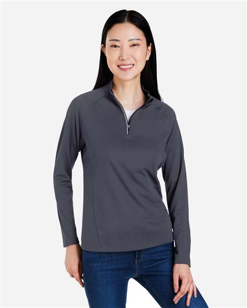CORE365 CE418W, Women's Origin Performance Pique Quarter-zip Pullover, Carbon/ Black