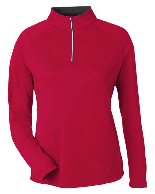 CORE365 CE418W, Women's Origin Performance Pique Quarter-zip Pullover, Classic Red/ Carbon