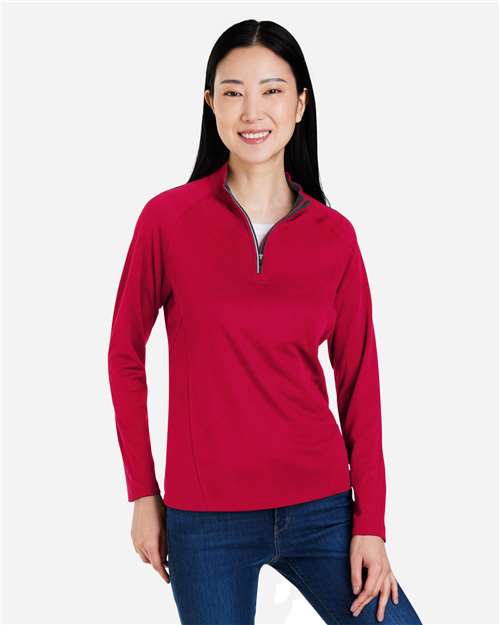 CORE365 CE418W, Women's Origin Performance Pique Quarter-zip Pullover, Classic Red/ Carbon
