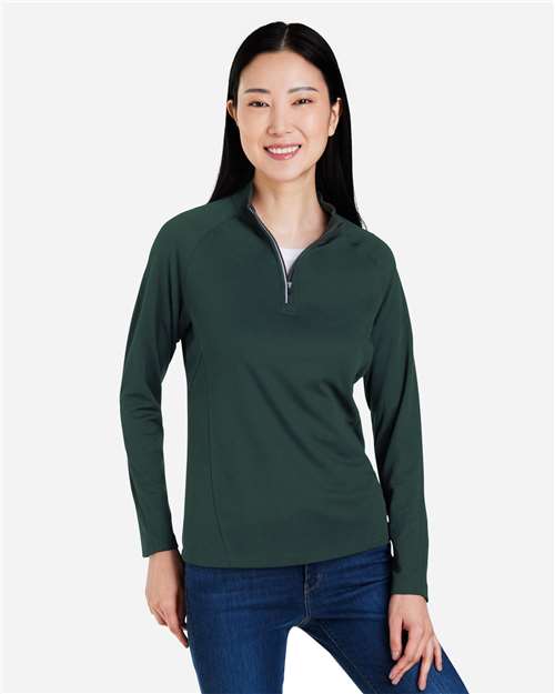 CORE365 CE418W, Women's Origin Performance Pique Quarter-zip Pullover, Forest/ Carbon
