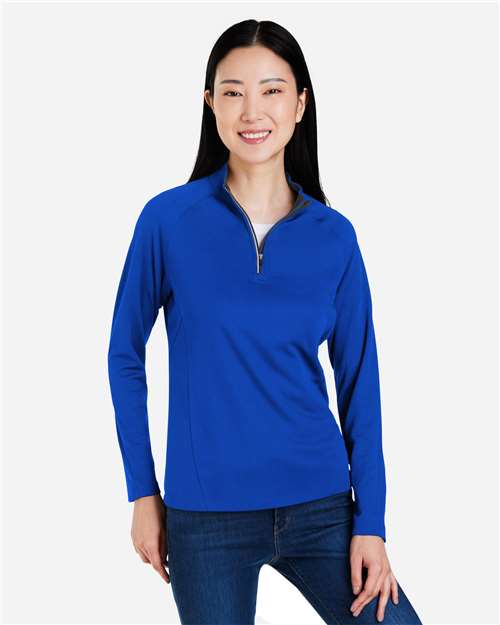 CORE365 CE418W, Women's Origin Performance Pique Quarter-zip Pullover, True Royal/ Carbon