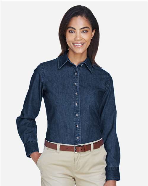 Harriton M550W, Women's Denim Shirt, Dark Denim