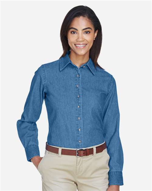 Harriton M550W, Women's Denim Shirt, Light Denim