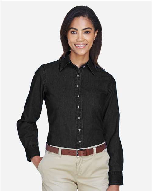 Harriton M550W, Women's Denim Shirt, Washed Black