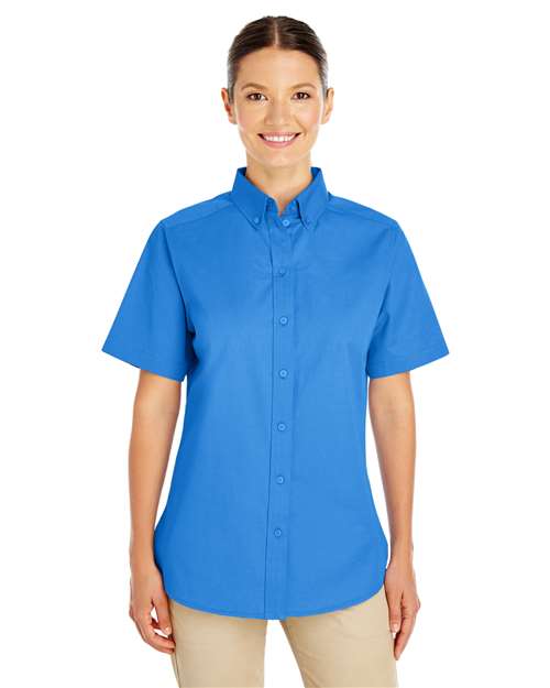 Women's Foundation Cotton Short Sleeve Twill Dress Shirt with Teflon - - 14587 French Blue 261B9 6-6.9 oz AB Exclusive Brands CA New ab Cotton - 100% Dress Shirts Harriton M582W New AB Short Sleeves Stain Resistant Teflon Tops Womens Workwear Wovens Wovens & Dress Shirts