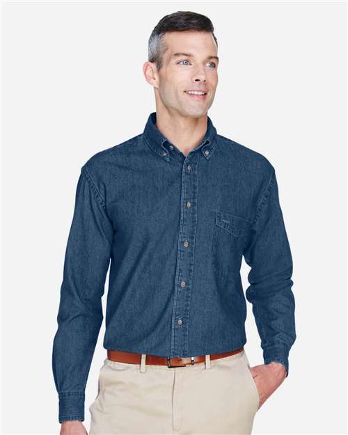 Harriton M550T, Men's Tall Denim Shirt, Dark Denim
