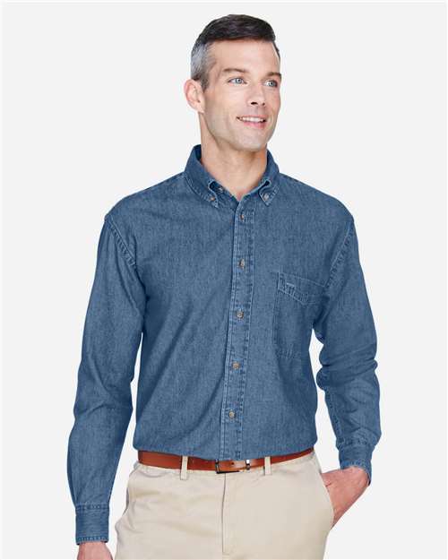 Men's Tall Denim Shirt - - 14698 Light Denim 249B9 6-6.9 oz AB Exclusive Brands CA New ab Cotton - 100% Denim Dress Shirts Harriton Long Sleeves M550T Mens & Unisex New AB Pockets Talls Tops Workwear Wovens Wovens & Dress Shirts
