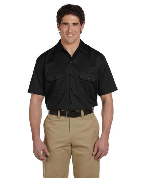Men's Short Sleeve Work Shirt - - 14742 Black S 1574 316E6 Dickies Dress Shirts Mens & Unisex Pockets S&S Deep Deals Short Sleeves Tops Visible Logos Workwear Wovens & Dress Shirts