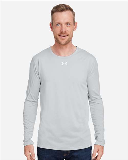Under Armour 1376843, Men's Team Tech Long Sleeve T-shirt, Mod Grey Light Heather/ White