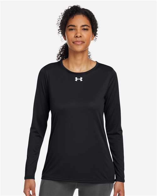 Women's Team Tech™ Long Sleeve T-Shirt - - 14797 Black White 1376852 151E2 AB Retail Exclusive Brands Activewear Apparel CA New ab Crewneck Long Sleeves Moisture-Management New AB Performance Polyester - 100% Recycled S&S Exclusive Brands T-Shirts T-Shirts - Long Sleeve Tops Under Armour Visible Logos Womens