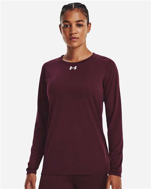 Women's Team Tech™ Long Sleeve T-Shirt - - 14797 Maroon White 1376852 151E2 AB Retail Exclusive Brands Activewear Apparel CA New ab Crewneck Long Sleeves Moisture-Management New AB Performance Polyester - 100% Recycled S&S Exclusive Brands T-Shirts T-Shirts - Long Sleeve Tops Under Armour Visible Logos Womens