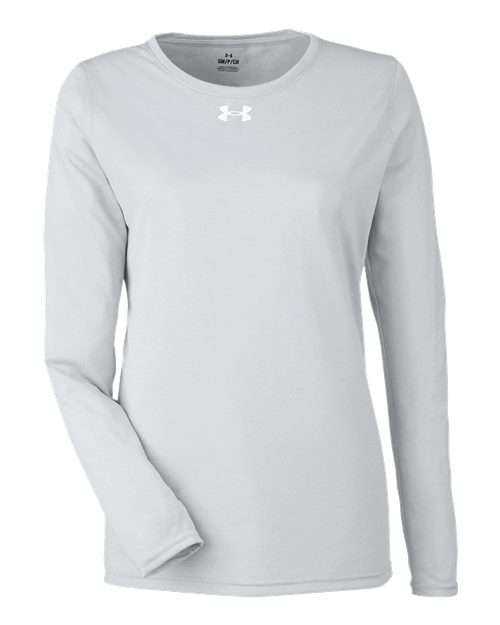 Under Armour 1376852, Women's Team Tech Long Sleeve T-shirt, Mod Grey Light Heather/ White
