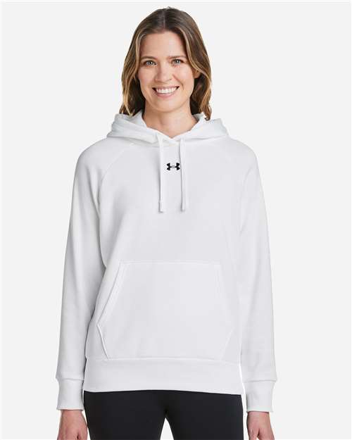 Women's Rival Fleece Hooded Sweatshirt - - 14804 White Black 1379500 164E2 8-8.9 oz AB Retail Exclusive Brands Apparel CA New ab Cotton Fleece Fleece - Premium - Hood Hooded Long Sleeves New AB Pockets Polyester Pullovers S&S Exclusive Brands Sweatshirts & Fleece Tops Under Armour Womens