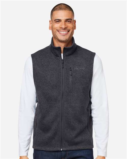 Men's Drop Line Vest - - 14810 Black Heather 724D1 Apparel CA New ab Fleece Full-Zips M16224 Marmot Mens & Unisex New AB Outerwear Pockets Polyester - 100% Recycled Sleeveless Vests