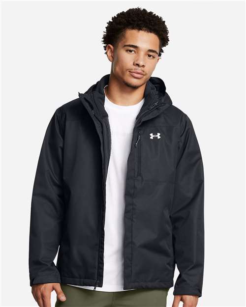 Men's Porter 3-in-1 2.0 Jacket - - 14828 Black White 1371585 137E2 AB Retail Exclusive Brands Adjustable Apparel CA New ab Full-Zips Hooded Jackets Mens & Unisex Moisture-Management New AB Outerwear Pockets Polyester Polyester - 100% Rain Coats S&S Exclusive Brands Under Armour Water Resistant Windbreakers Zips