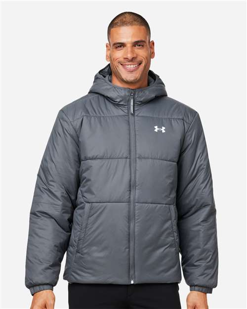 Men's LW Insulated Jacket - - 14993 Castlerock White 1389182 192E2 AB Retail Exclusive Brands CA New ab Full-Zips Hooded Jackets Mens & Unisex New AB Nylon Outerwear Pockets Polyester Polyester - 100% Rain Coats Recycled S&S Exclusive Brands Soft Shells Under Armour Zips