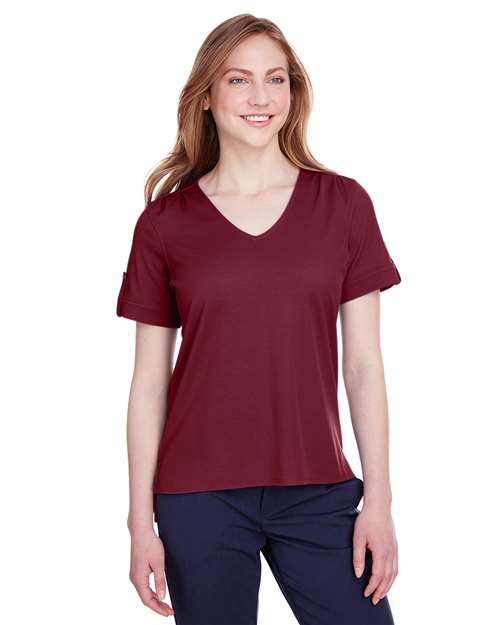 Women's CrownLux Performance® Plaited Rolled Sleeve Shirt - - 13387 Burgundy 641B2 AB Exclusive Brands CA New ab Devon & Jones DG20WB Moisture-Management New AB Performance S&S Deep Deals Short Sleeves Side Seams Sport Shirts Sun/UV Protection Tops Womens