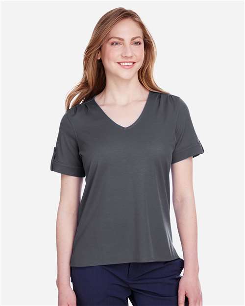 Women's CrownLux Performance® Plaited Rolled Sleeve Shirt - - 13387 Graphite 641B2 AB Exclusive Brands CA New ab Devon & Jones DG20WB Moisture-Management New AB Performance S&S Deep Deals Short Sleeves Side Seams Sport Shirts Sun/UV Protection Tops Womens