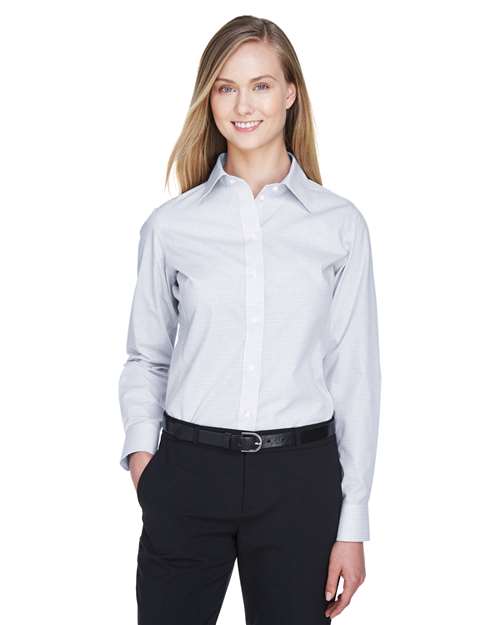 Women's Crown Collection® Micro Tattersall Woven Dress Shirt - - 13634 White Silver Slate 671B2 AB Exclusive Brands CA New ab Devon & Jones DG510W Dress Shirts Long Sleeves New AB S&S Deep Deals Tops Womens Wovens Wovens & Dress Shirts Wrinkle Free