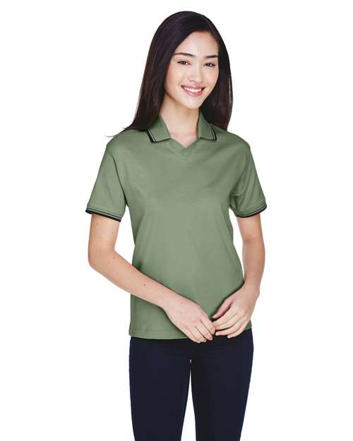 Women's Tipped Perfect Pima Interlock Polo - - 13636 Dill Navy 596B2 AB Exclusive Brands CA New ab Cotton - 100% D140W Devon & Jones New AB Polos Polos & Knits S&S Deep Deals S&S Exclusive Brands Short Sleeves Side Seams Sport Shirts Tops Womens