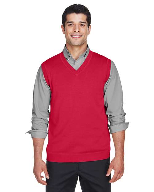 Unisex V-Neck Sweater Vest - - 15720 Red 8-8.9 oz 807B2 AB Exclusive Brands CA New ab Cotton - 100% D477 Devon & Jones Knit Mens & Unisex New AB Polos & Knits S&S Deep Deals S&S Exclusive Brands Sleeveless Sweaters Tops V-Neck Vests Wovens