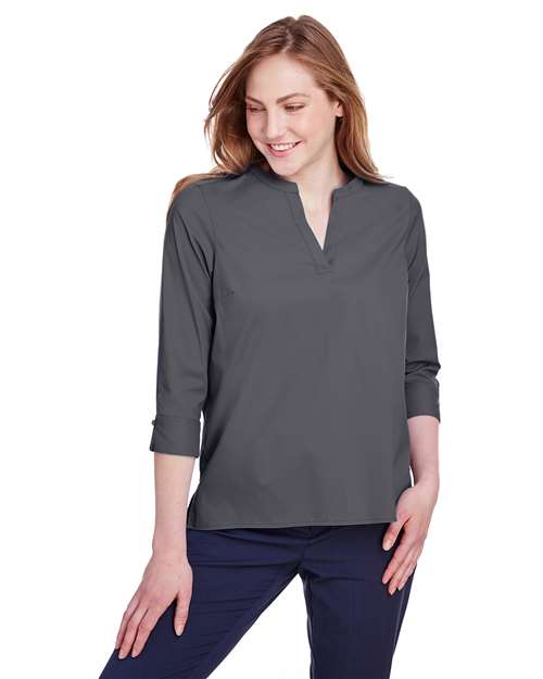 Women's CrownLux Performance™ Stretch Tunic - - 15756 Graphite S 3/4 Sleeves 812B2 AB Exclusive Brands CA New ab Devon & Jones DG542W Dress Shirts New AB Performance Spandex Tops Womens Wovens Wovens & Dress Shirts