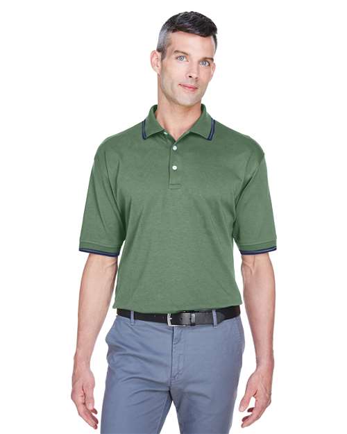Tipped Perfect Pima Interlock Polo - - 15854 Dill Navy 146B2 AB Exclusive Brands CA New ab Cotton - 100% D140 Devon & Jones Mens & Unisex New AB Polos Polos & Knits S&S Exclusive Brands Short Sleeves Side Seams Sport Shirts Tops