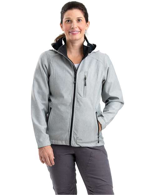 Women’s Hooded Soft Shell Jacket - - 15994 Grey 235A4 9-9.9 oz AB Retail Exclusive Brands Berne Apparel CA New ab Drawstring Full-Zips Hooded Jackets Long Sleeves New AB Outerwear Pockets Polyester - 100% Water Resistant Windbreakers WJS301 Womens Workwear Wovens