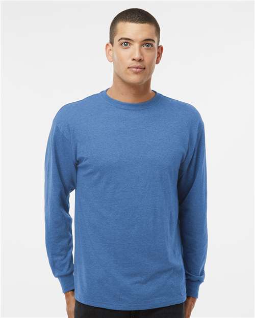 M&O 4820, Unisex Gold Soft Touch Long Sleeve T-shirt, Heather Royal