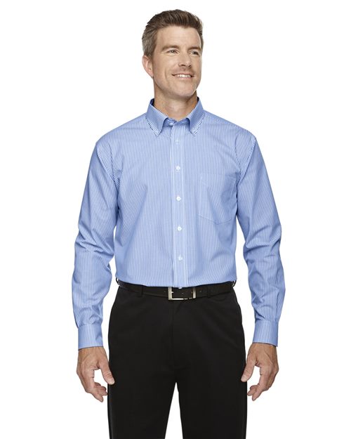 Men's Crown Collection® Banker Stripe Woven Dress Shirt - - 13385 3-3.9 oz 606B2 AB Exclusive Brands CA New ab Cotton D645 Devon & Jones Dress Shirts Long Sleeves Mens & Unisex New AB Pockets Polyester S&S Exclusive Brands Stain Resistant Stripes Tops Wovens Wovens & Dress Shirts Wrinkle Free