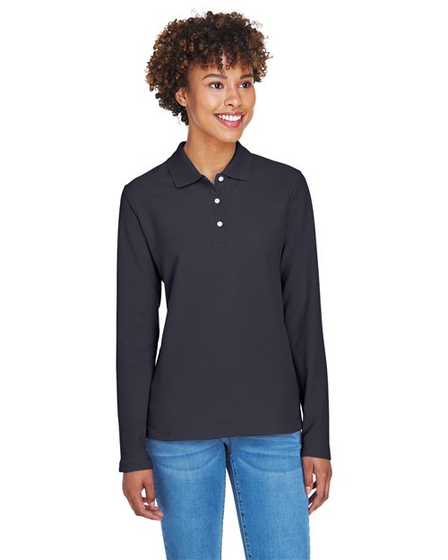 Women's Pima Piqué Long Sleeve Polo - - 13448 594B2 6-6.9 oz AB Exclusive Brands CA New ab Cotton - 100% D110W Devon & Jones Long Sleeves New AB Pique Polos Polos & Knits S&S Exclusive Brands Side Seams Sport Shirts Tops Womens