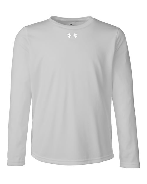 Under Armour 1377488, Youth Tech Team Long Sleeve T-shirt, Mod Grey Light Heather/ White