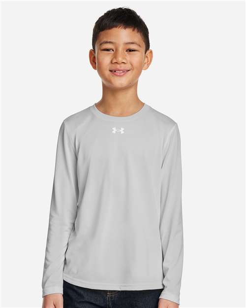 Under Armour 1377488, Youth Tech Team Long Sleeve T-shirt, Mod Grey Light Heather/ White