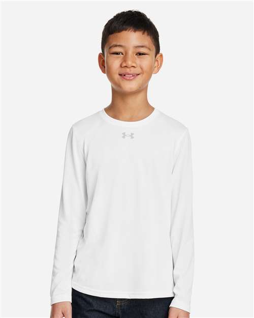 Under Armour 1377488, Youth Tech Team Long Sleeve T-shirt, White/ Mod Grey