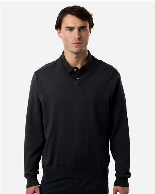 Men's New Classics V-Neck Sweater - - 16183 Black 011B2 7-7.9 oz Apparel CA New ab Devon & Jones DG445 Explore Medical & Med Spa Explore Medical & Med Spa Staff Uniforms Fleece - Premium - Crew Knit Mens & Unisex Recycled Sustainable Materials Sustainable Styles Sweaters V-Neck