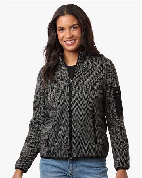 North End NE730W, Women's Jasper Jacquard Full-zip Fleece Jacket, Black/ Grey