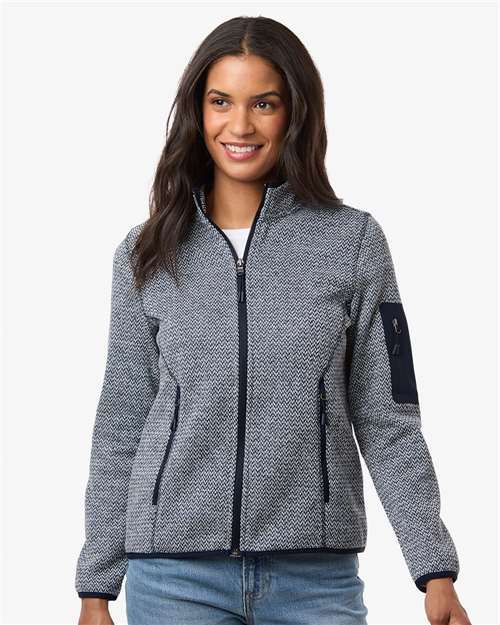 North End NE730W, Women's Jasper Jacquard Full-zip Fleece Jacket, Classic Navy/ White