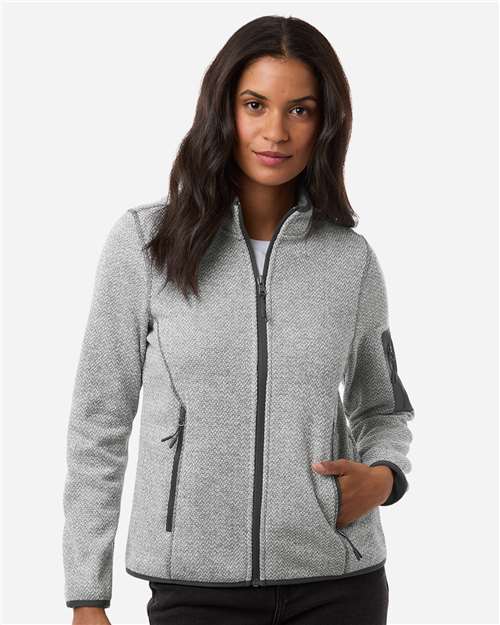 North End NE730W, Women's Jasper Jacquard Full-zip Fleece Jacket, Grey/ White